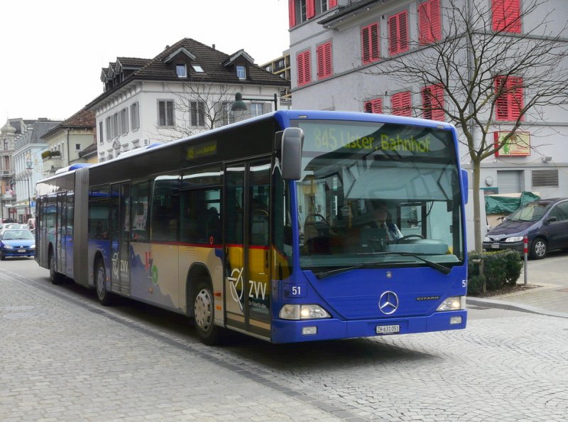 VZO - Mercedes Citaro  Nr.51  ZH  631051 unterwegs auf der Linie 845 beim Bahnhof Uster am 14.03.2009