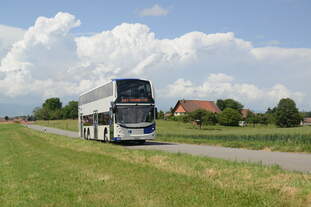 TL Transports Publics lausannois  Autobus à deux étages Alexander Dennis 550  Ici entre les deux arrêt de bus de Bottens et Bottens, La Rustériaz  Prise le 21 juin 2021      TL