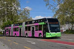 Hess Doppelgelenk Elektrobus 9103 mit der Werbung fr den ESC in Basel, auf der Linie 50, verlsst am 14.04.2025 die Haltestelle Kannenfeldplatz.