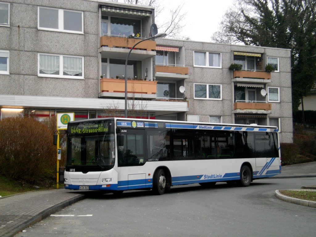  MAN Niederflurbus 3. Generation (Lion's City) auf der Linie 644 nach Wuppertal-Barmen Richard-Strauss-Allee an der Haltestelle Wuppertal-Hatzfeld Windhornstrae.(19.2.2013)   