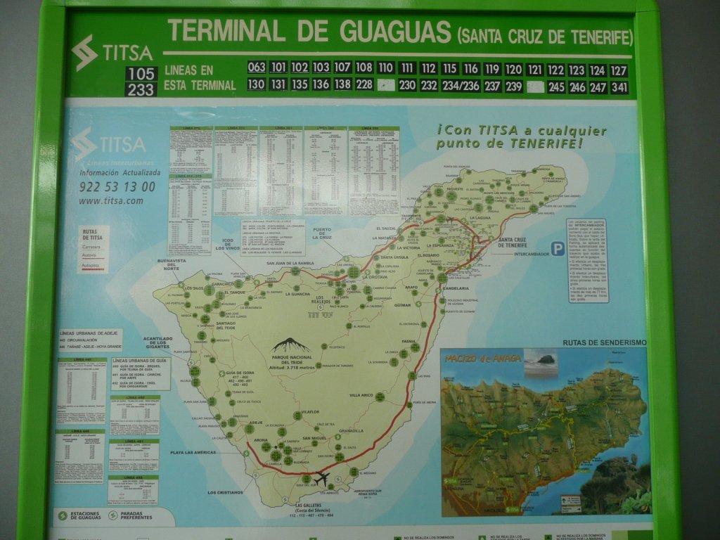12.10.10,TITSA-Streckenplan am Busbahnhof in Santa Cruz de Tenerife.