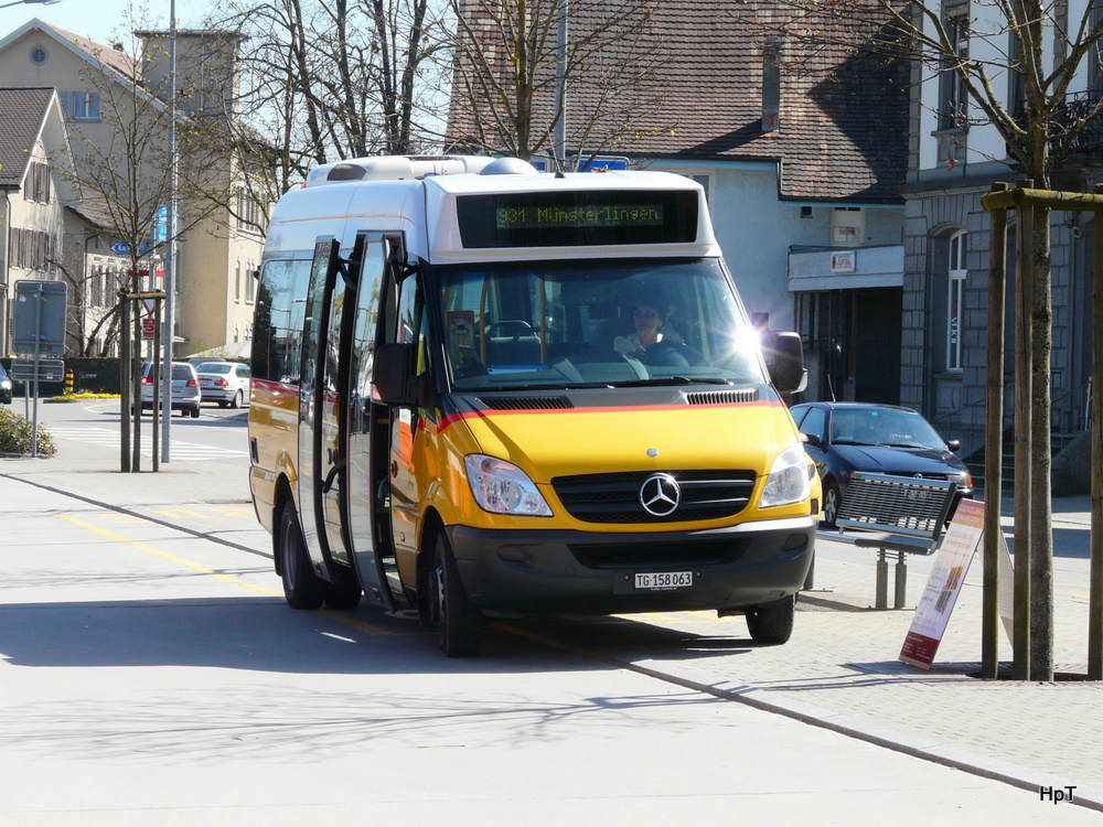 AOT / Postauto - Mercedes Sprinter TG 158063 bei den Bushaltestellen vor dem Bahnhof Amriswil am 02.04.2011