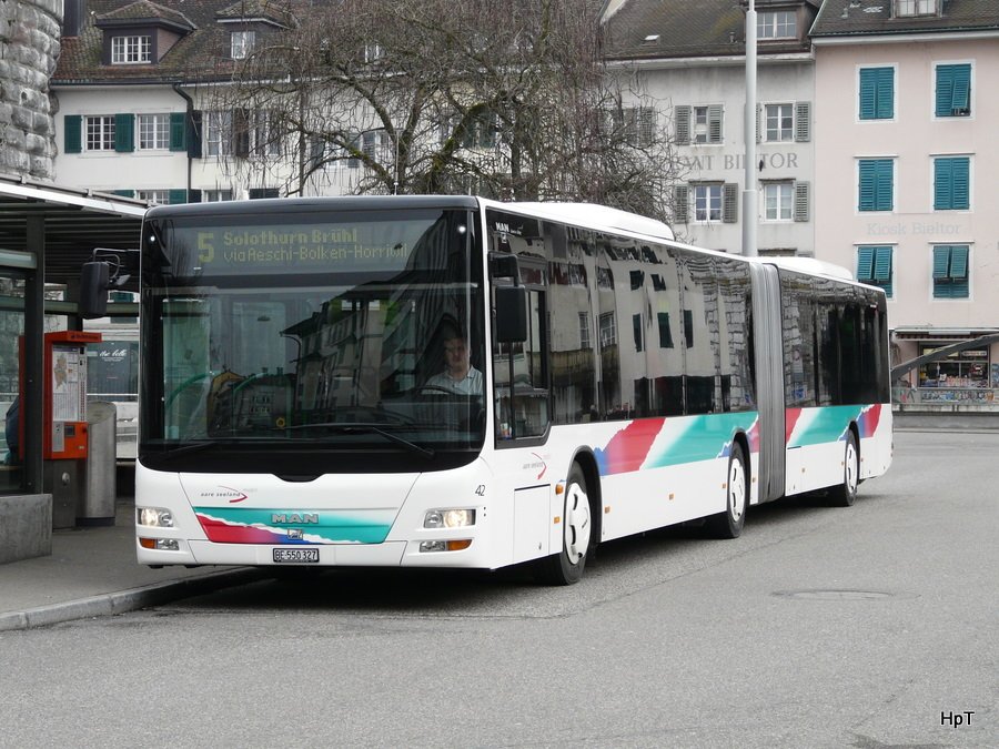 asm - MAN Lion`s City  Nr.42 BE 550327 unterwegs auf der Linie 5 in der Stadt Solothurn am 23.01.2010