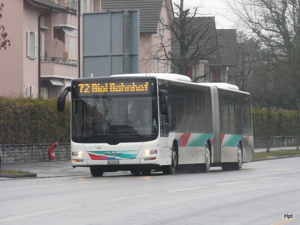 asm - MAN Lion`s City  Nr.46  BE 703519 unterwegs in Biel-Mett auf der Linie 72 kurz vor der Haltestelle Orpundplatz am 15.02.2011