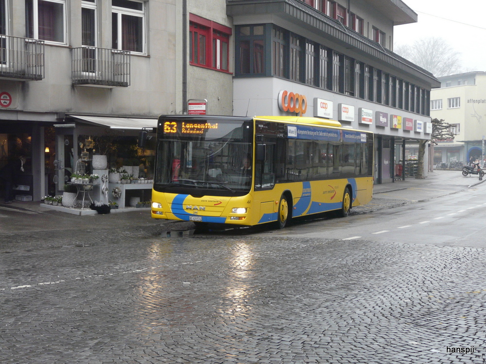 asm Oberaargau - MAN Lion`s City  Nr.44  BE 420514 unterwegs auf der Linie 63 in Langenthal am 28.03.2013