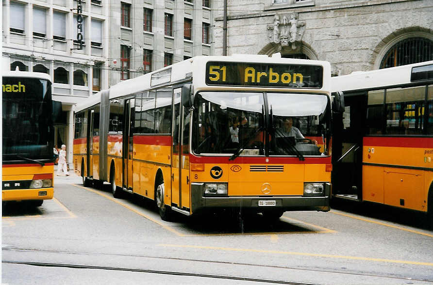 Aus dem Archiv: Cars Alpin Neff, Arbon - Nr. 8/TG 18'880 - Mercedes O 405G am 19. Juli 1999 beim Bahnhof St. Gallen