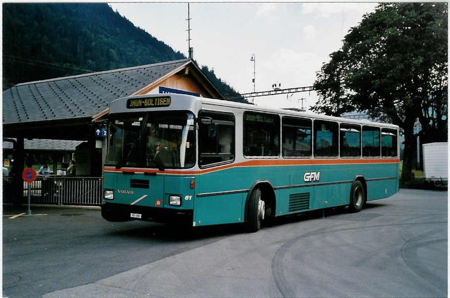 Aus dem Archiv: GFM Fribourg Nr. 61/FR 396 Volvo/Lauber am 29. August 1999 Boltigen, Bahnhof