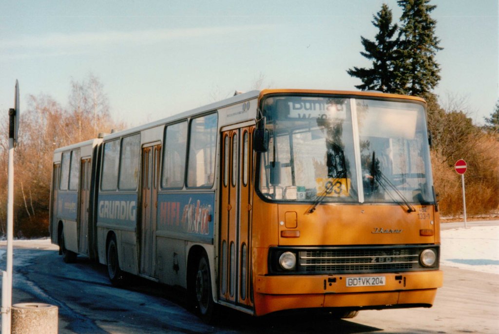 Aus dem Archiv: Ikarus 280  Dresdner Verkehrsbetriebe  DD-VK 204, Februar 1996 Loschwitz bei Dresden
