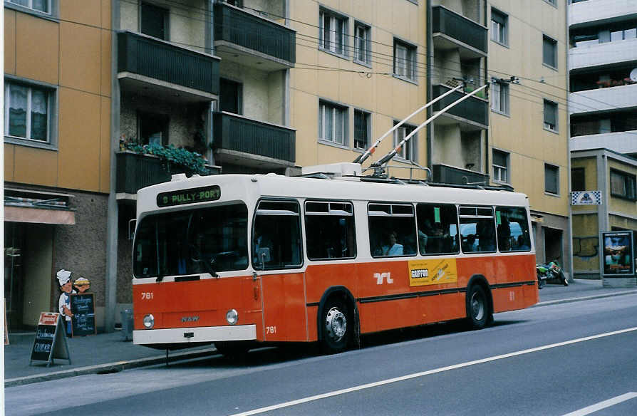 Aus dem Archiv: TL Lausanne - Nr. 781 - NAW/Lauber Trolleybus am 22. August 1998 in Lausanne, Grande Borde