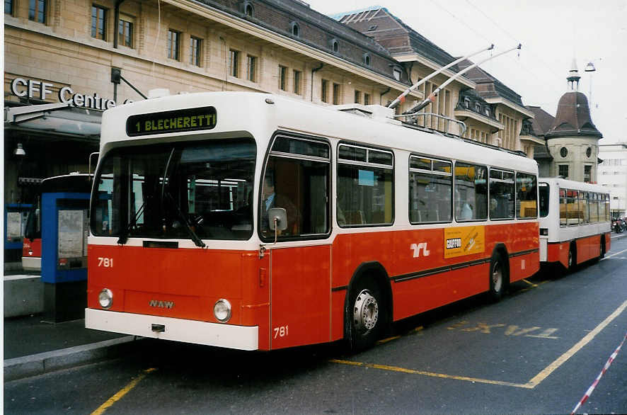 Aus dem Archiv: TL Lausanne - Nr. 781 - NAW/Lauber Trolleybus am 21. Mrz 1999 beim Bahnhof Lausanne