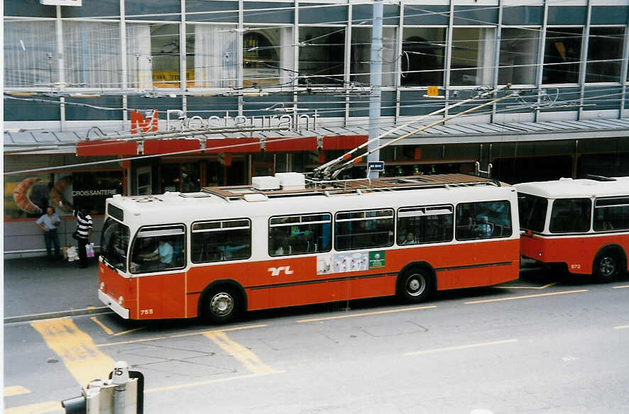 Aus dem Archiv: TL Lausanne - Nr. 755 - NAW/Lauber Trolleybus am 7. Juli 1999 in Lausanne, Place Riponne