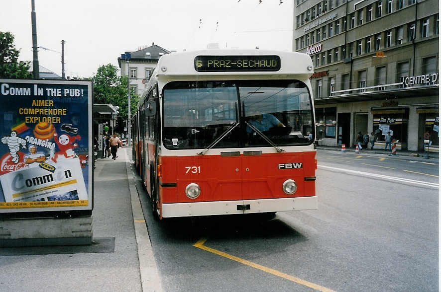 Aus dem Archiv: TL Lausanne - Nr. 731 - FBW/Hess Trolleybus am 7. Juli 1999 in Lausanne, Riponne 