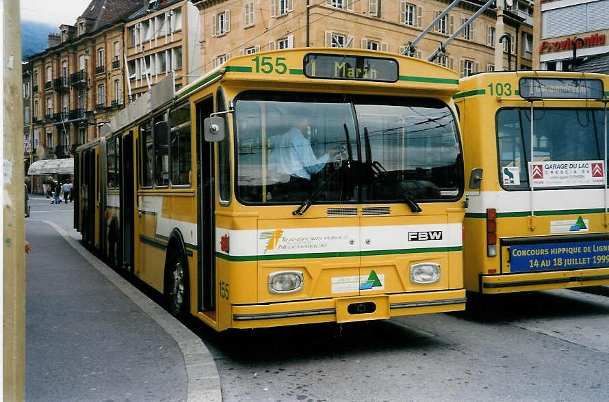 Aus dem Archiv: TN Neuchtel Nr. 155 FBW/Hess Gelenktrolleybus am 10. Juli 1999 Neuchtel, Place Pury
