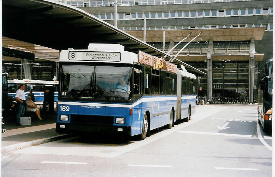 Aus dem Archiv: VBL Luzern Nr. 189 NAW/Hess Gelenktrolleybus am 13. Juli 1999 Luzern, Bahnhof