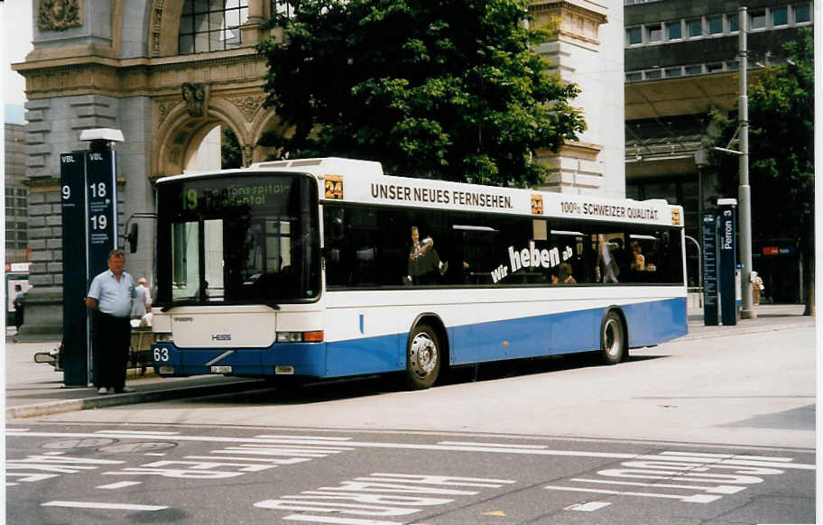 Aus dem Archiv: VBL Luzern Nr. 63/LU 15'002 Volvo/Hess am 13. Juli 1999 Luzern, Bahnhof