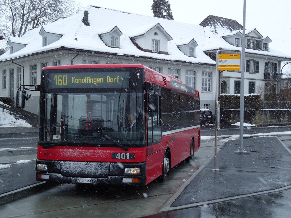 Bernmobil, Bern - Nr. 401/BE 612'401 - MAN/Gppel am 10. Dezember 2012 beim Bahnhof Mnsingen