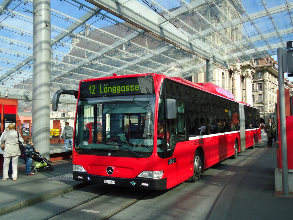 Bernmobil, Bern - Nr. 849/BE 671'849 - Mercedes Citaro am 16. Oktober 2012 beim Bahnhof Bern