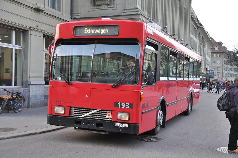 Bernmobil Nr. 193/BE 451'193 Volvo am 19. Mrz 2010 anlsslich der Museumsnacht beim Bundesplatz.