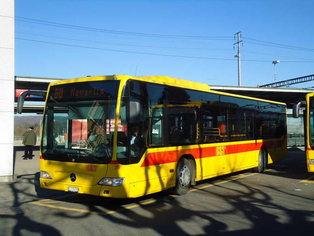 BLT Oberwil - Nr. 75/BL 115'676 - Mercedes Citaro am 7. Februar 2011 beim Bahnhof Muttenz