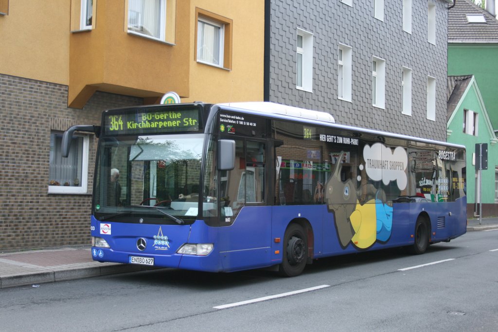 BOGESTRA 0603 (EN BO 627) macht Werbung fr das Ruhrpark Center.
Aufgenommen am Bahnhof Langendreer.
15.5.2010