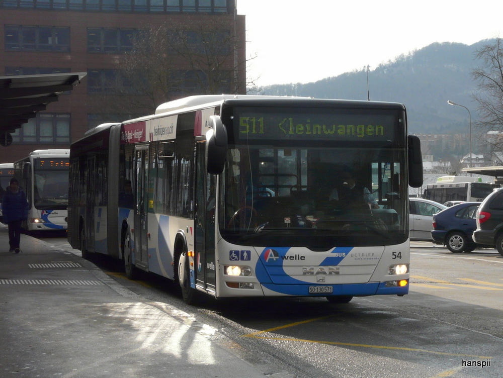 BOGG - MAN Lion`s City Nr.54 SO 130571 unterwegs auf der Linie 511 bei den Haltstellen vor dem Bahnhof Olten am 16.01.2013
