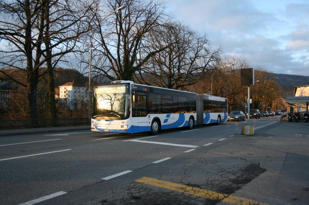 BOGG, Wangen, Nr. 49 (SO 132'072, MAN Lion's City G/A23, 2006) am 18.1.2010 beim Bahnhof Olten. 
