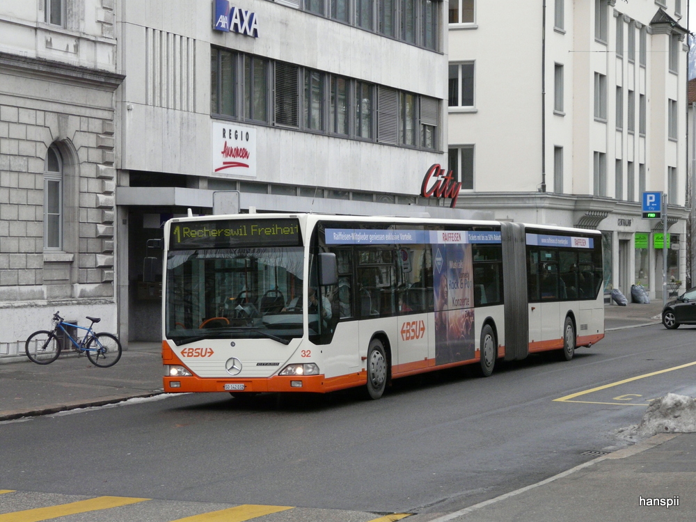 BSU - Mercedes Citaro  Nr.32  SO  142032 unterwegs auf der Linie 1 in Solothurn am 29.01.2013