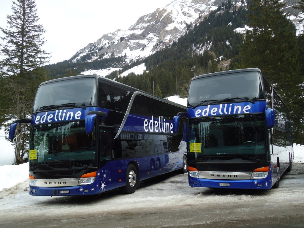 Bhrer, Kerzers - FR 300'624 + FR 300'626 - Setra am 9. Januar 2011 in Adelboden, Unter dem Birg