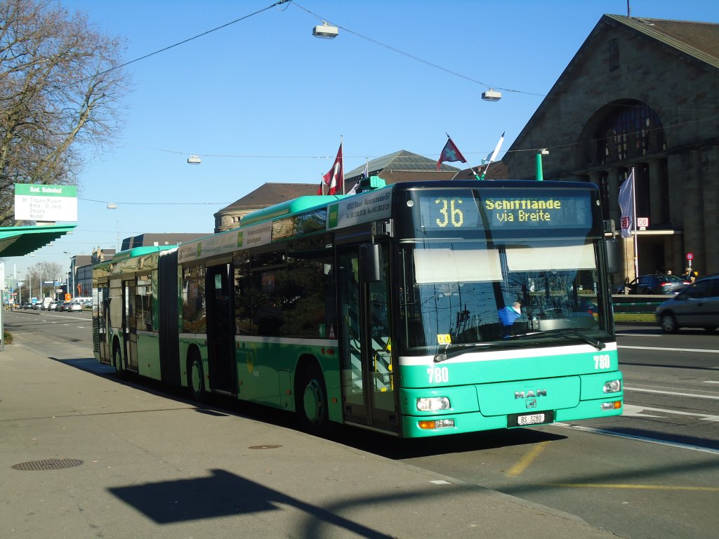 BVB Basel - Nr. 780/BS 3280 - MAN am 7. Februar 2011 in Basel, Bad. Bahnhof