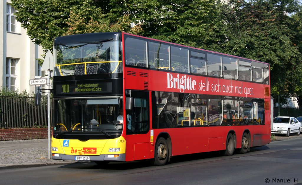 BVG 3106 (B V 3106).
Der Bus wirbt fr die Brigitte.
Berlin Zoo Bahnhof, 9.8.2010.