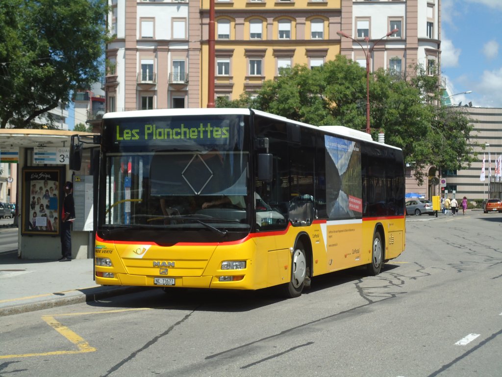 CarPostal Ouest - NE 73'677 - MAN am 11. Juli 2011 beim Bahnhof La Chaux-de-Fonds