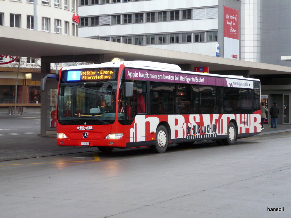 Chur - Mercedes Citaro  GR 97506 unterwegs auf der Linie 4 bei den Bushaltestellen vor dem Bahnhof Chur am 20.01.2013