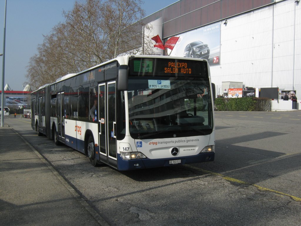Citaro II Nr. 147 als Shuttlebus zum Autosalon bei der Haltestelle Palexpo, 05.03.2011.