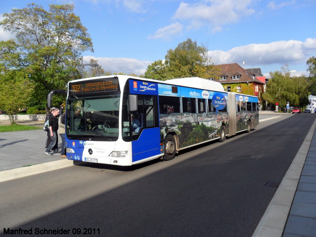 Das Foto zeigt einen Citaro Gasbus von Mercedes. Aufgenommen habe ich das Bild am 22.09.2011 auf dem Gelnde der Univeritt des Saarlandes.