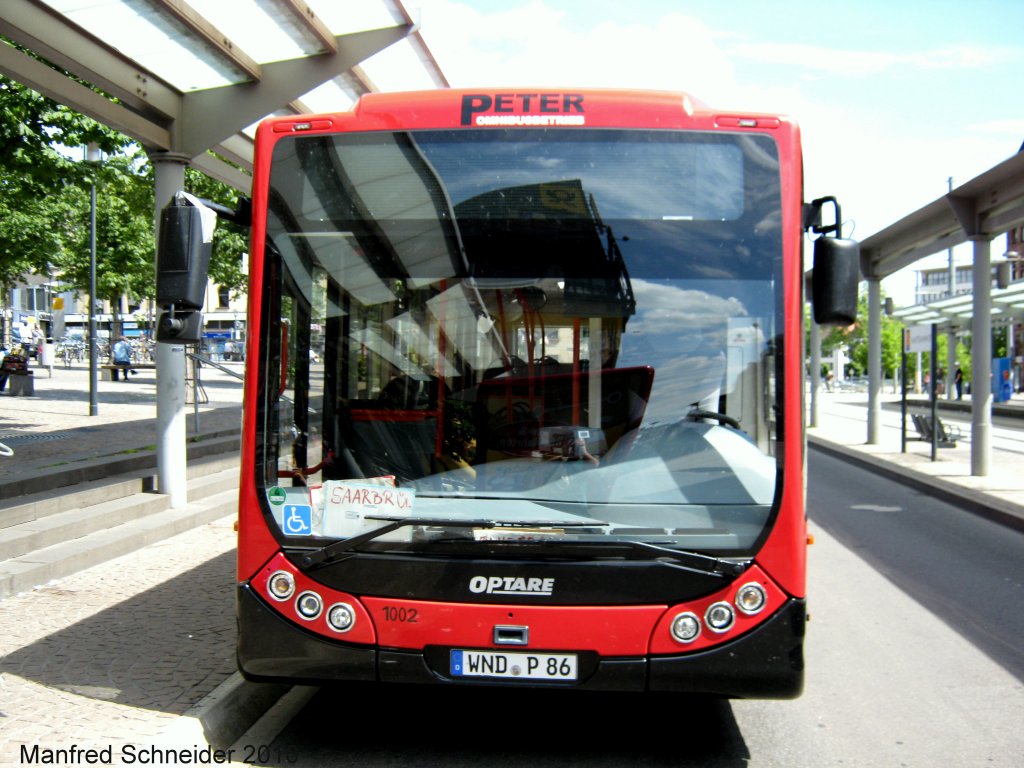 Das Foto zeigt einen Optare Bus in Saarbrcken am Hauptbahnhof. Aufgenommen wurde das Foto am 31.07.2010.