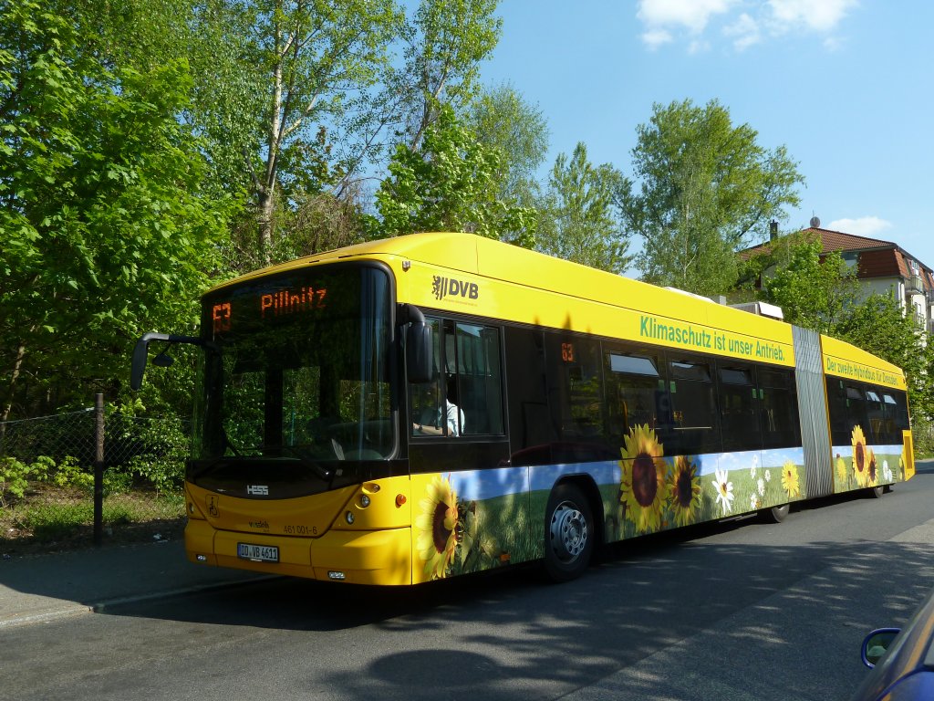Der Hess Hybrid Bus stand am 24.04.2011 auf der 63 an der Endhaltestelle Löbtau. 