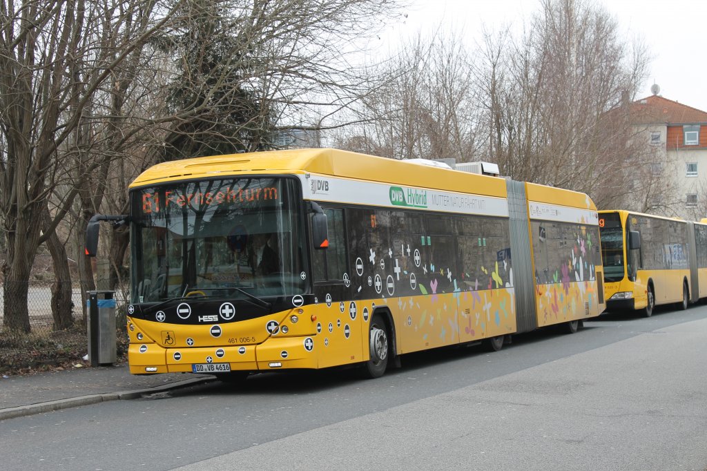 Der Hybrid Bus von Hess 461 006-5 stand am 15.03.2012 an der Endstadion in Löbtau