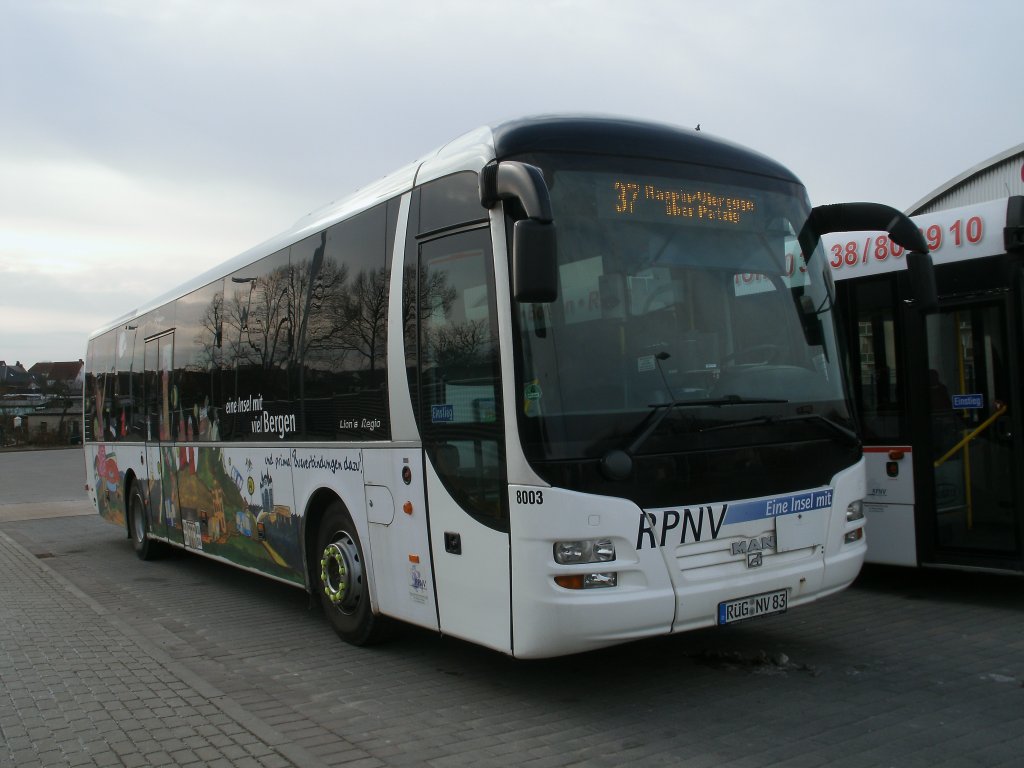 Dieser MAN Lion`s Regio fuhr am 15.Februar 2011 von Bergen/Rgen nach Rappin/Vieregge.