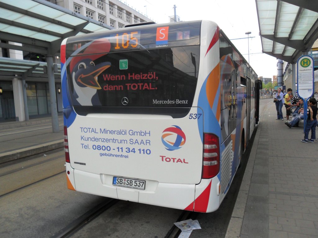 Ein Citaro Bus der Firma Saarbahn und Bus in Saarbrcken an der Haltestelle Saarbrcken Hauptbahnhof. Das Foto habe ich am 22.04.2011 gemacht.
