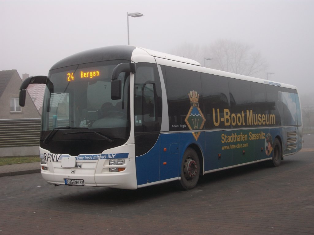 Einziger Bus am 22.Januar 2011 am Busbahnhof in Bergen/Rgen war dieser MAN.