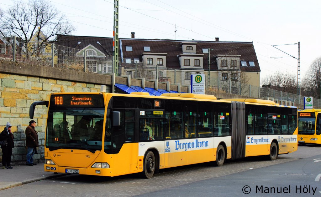 EVAG 3503.
Dieser Bus wirbt fr Burgwallbronn.
Aufgenommen am Bahnhof Essen Borbeck, 3.2.2012.