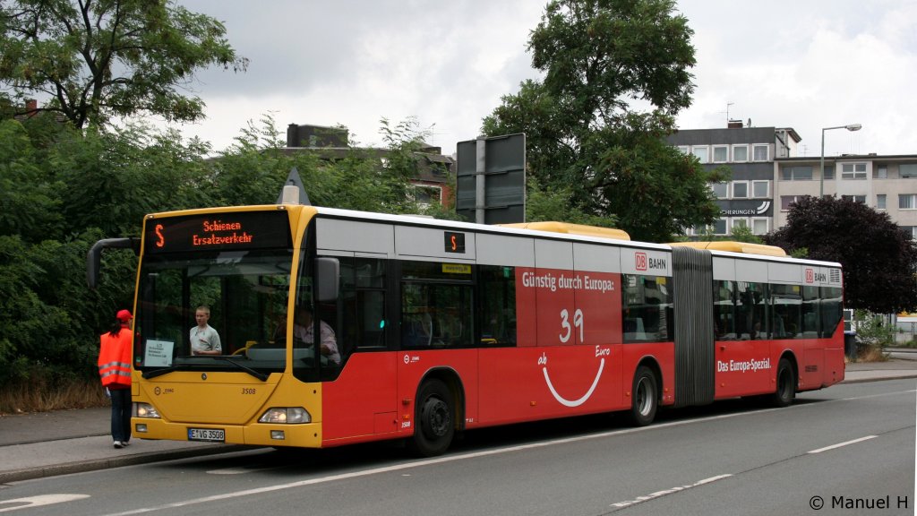 EVAG 3508 (E VG 3508) mit Werbung fr die Deutsche Bahn.
Duisburg Steinische Gasse, 24.7.2010.