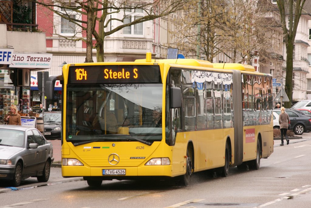 EVAG 4526 (E VG 4526) in Essen Steele mit der Linie 164 zum Bf Steele.
25.2.2010