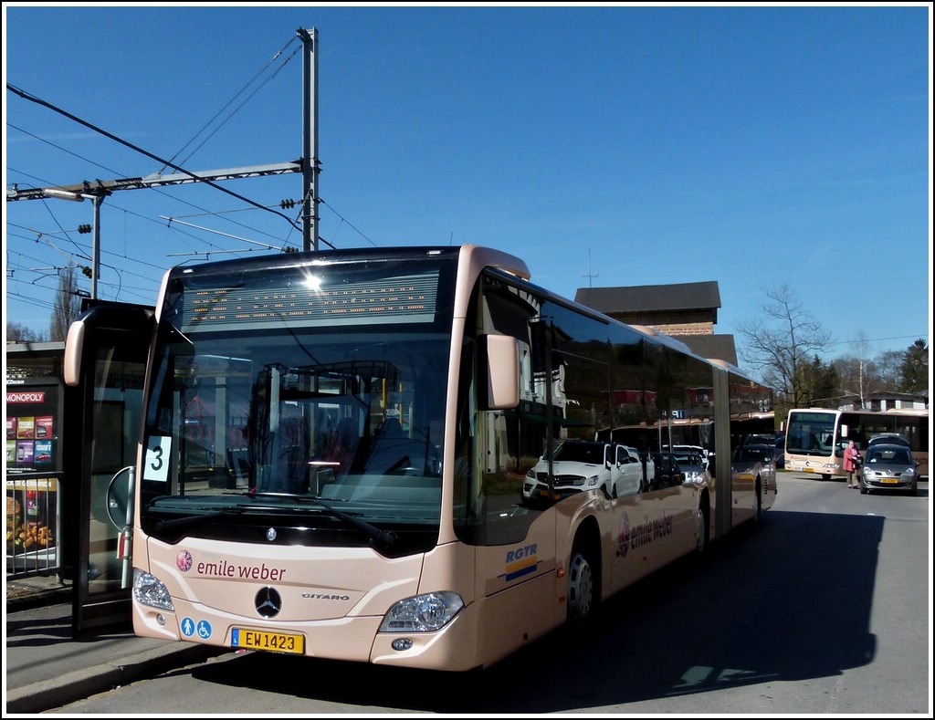 (EW 1423) Am 01.04.2012 war dieser M-B Citaro als SEV unterwegs zwischen dem Bahnhof  Dommeldange und dem HBF von Luxemburg.