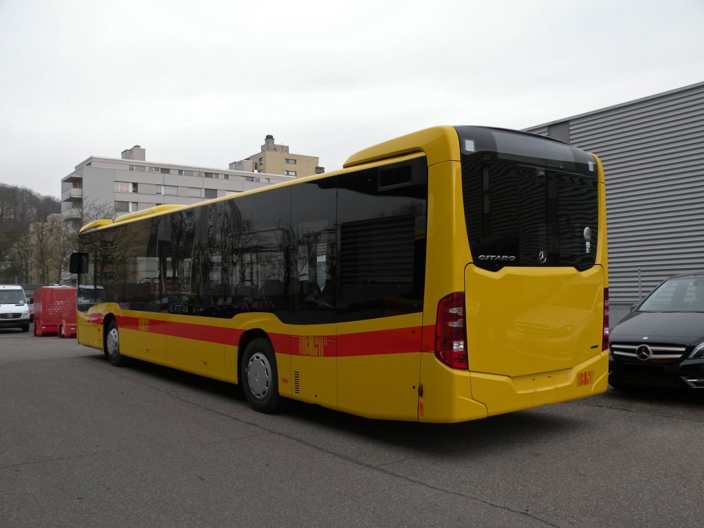 Fabrikneuer Mercedes Citaro der BLT auf dem Hof der Kestenholz AG. Die Aufnahme stammt vom 06.03.2013.