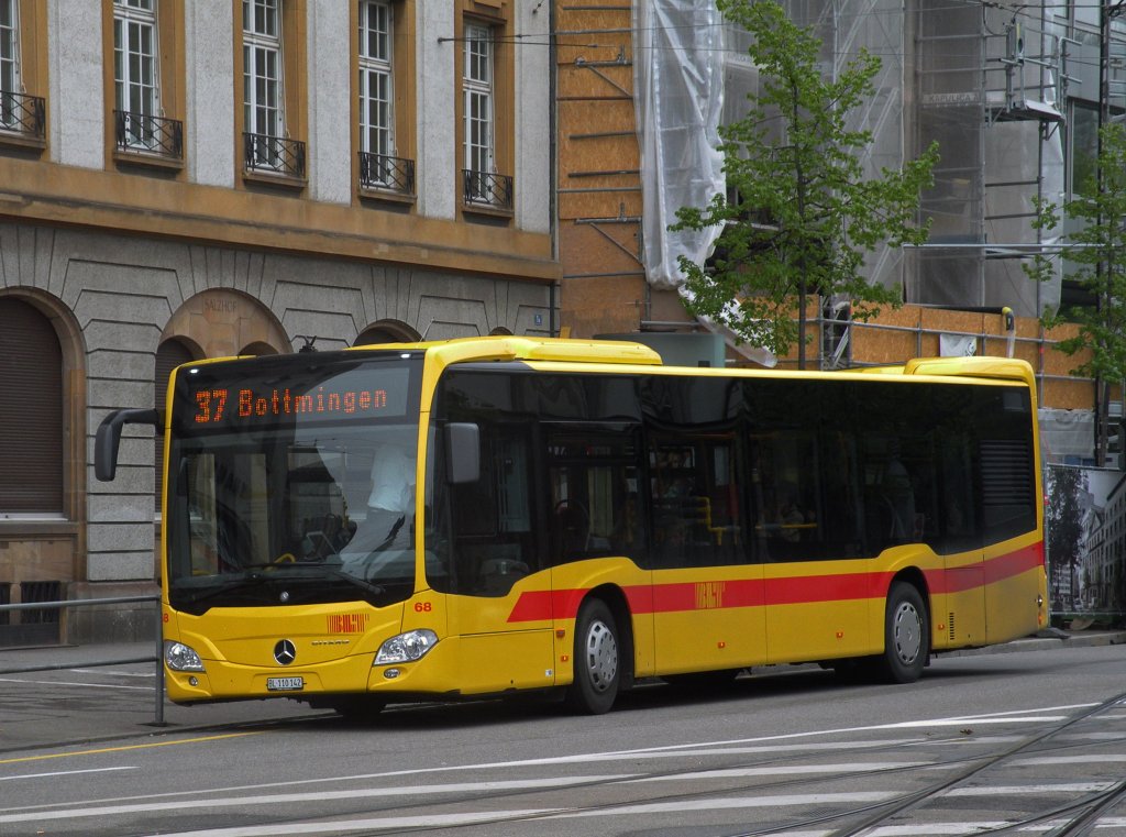 Fabrikneuer Mercedes Citaro mit der Betriebsnummer 68 auf der Linie 37 an der Endhaltestelle am Aeschenplatz. Die Aufnahme stammt vom 30.04.2013.