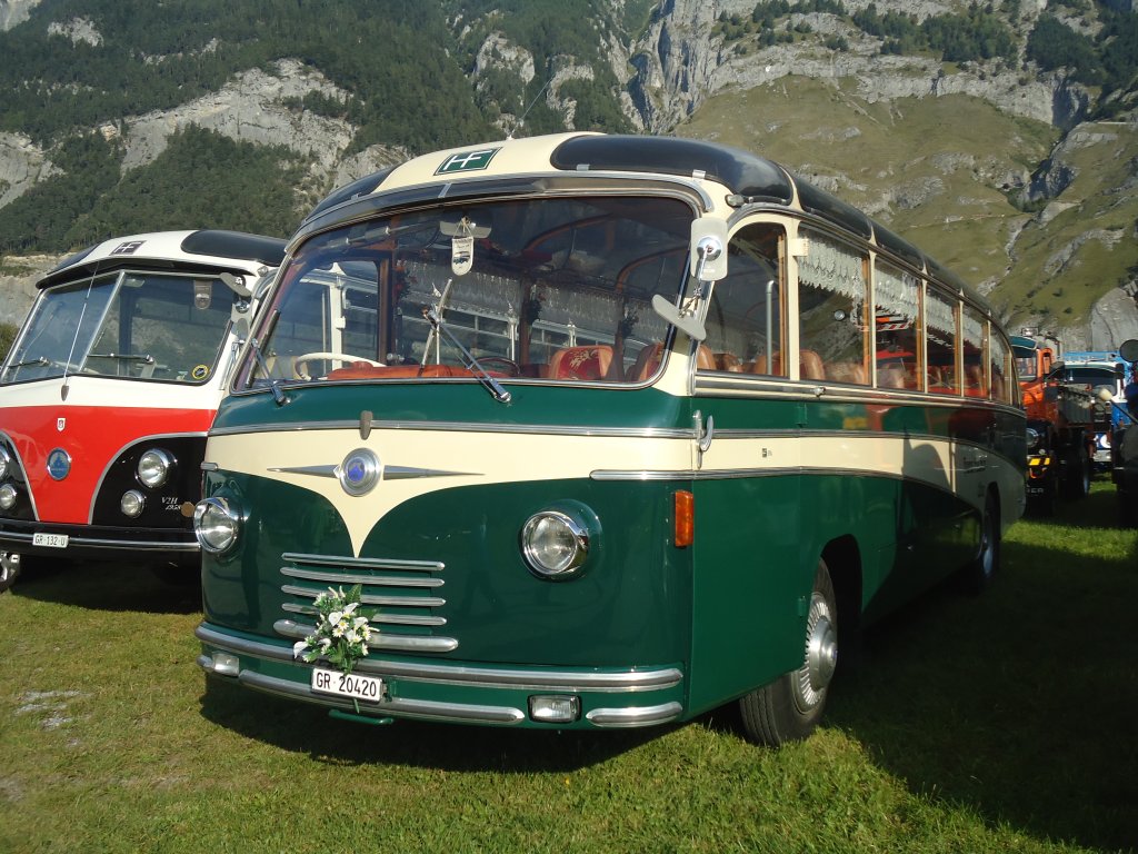 Fischer, Chur - GR 20'420 - Saurer/R&J (ex Geiger, Adelboden Nr. 1) am 15. September 2012 in Chur, Waffenplatz