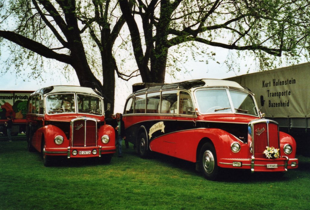 Gleich zwei ehemalige AASKA-Saurer nebeneinander: Gafner, Gwatt BE 26'726 Saurer/R&J (ex ASKA Aeschi Nr. 9) und Peter, Luthern Bad LU 91'665 U Saurer/R&J (ex ASKA Aeschi Nr. 10) am 1. Mai 2010 Arbon, Arbon Classics (Die ASKA hatte ja drei solche Saurer mit den Nr. 8, 9 und 10. Die ehemalige Nr. 8 war ebenfalls in Arbon; leider nicht bei seinen ehemaligen  Kollegen . Ein Bild davon habe ich bereits frher hochgeladen!)