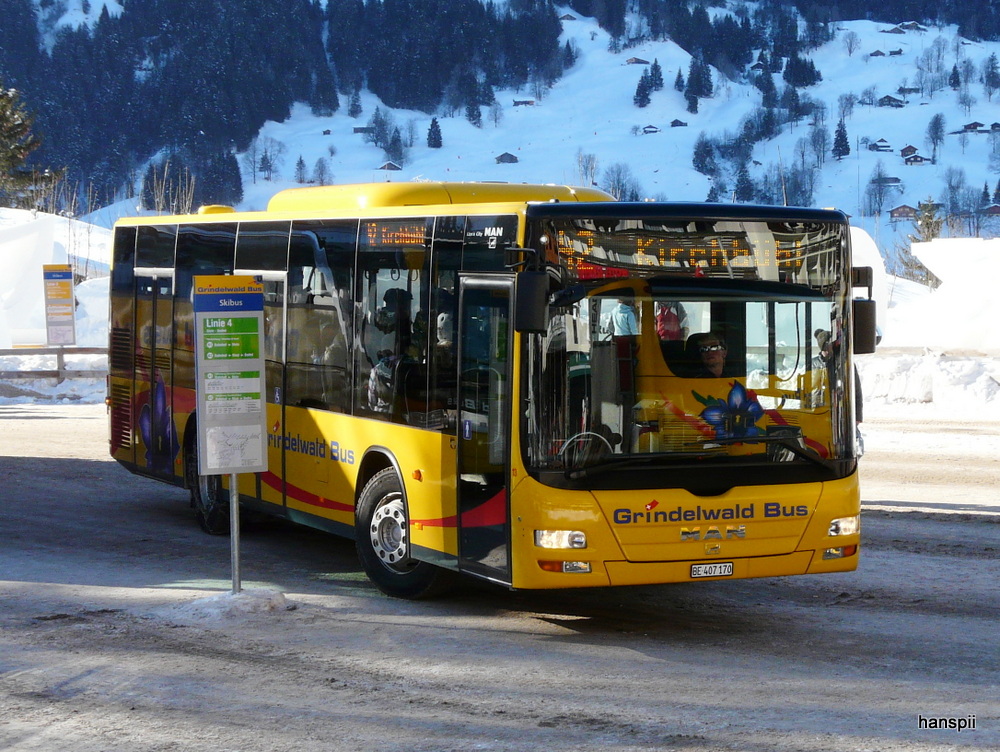 Grindelwald Bus - MAN Lion`s City BE 407170 bei der Bushaltestell in Grindelwald am 26.01.2013