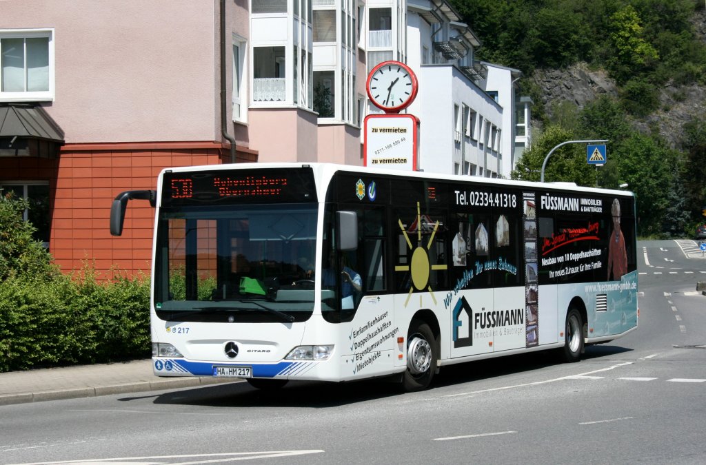 Hausemann und Mager 217 (HA HM 217) macht Werbung fr Fssmann.
Hagen Hohenlimburg, 26.6.2010. 